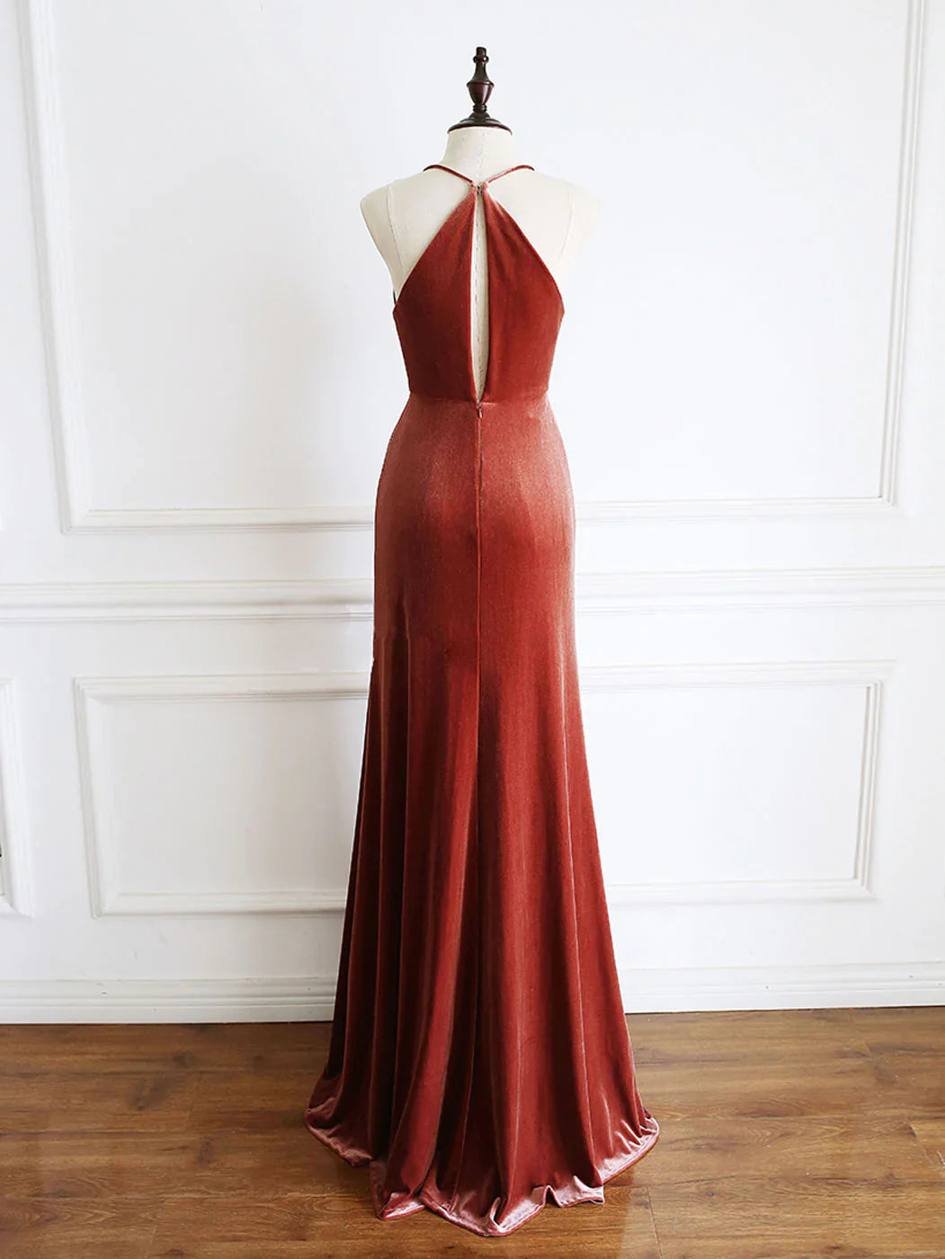 Simple V Neck Velvet Formal Dresses Mermaid Long Wedding Guest Dress