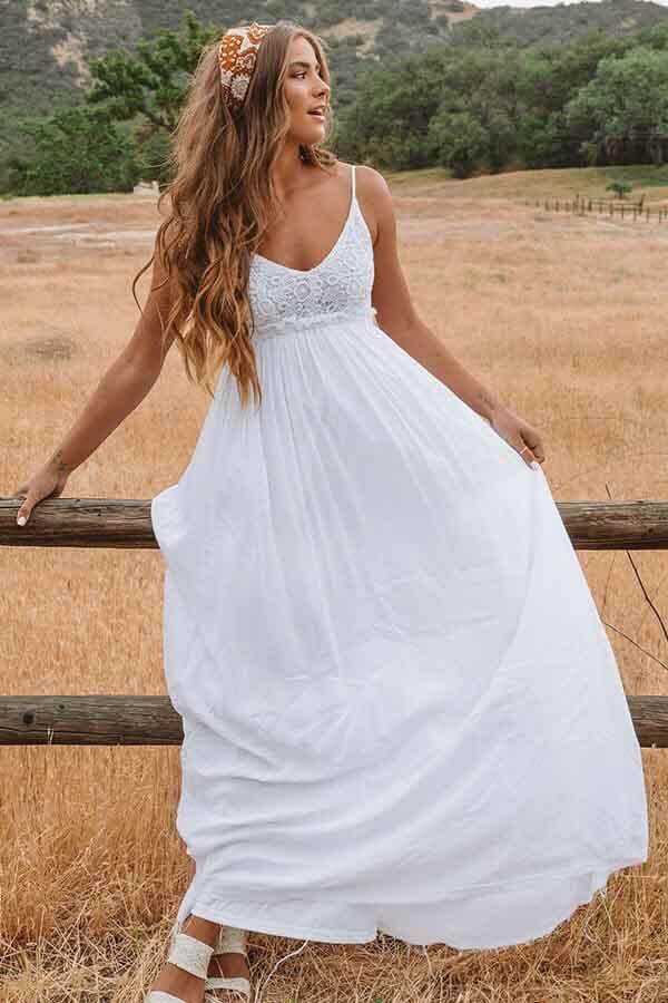 Simple White Lace A-line Plus Size Beach Wedding Dresses, Bridal Dresses, MW553 | white beach wedding dress | bridal dress | a line wedding dress | www.musebridals.com