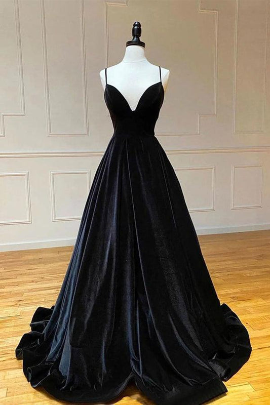 Roycebridal Roycebridal Oaklee | Simple Black Velvet Long Prom Dress, Black Evening Dress