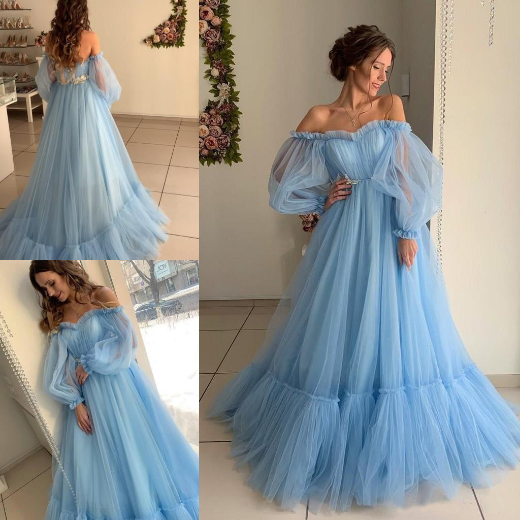 Roycebridal Quinceanera Dress A-line Sky Blue Bohemian Tulle Beach Summer Prom Dress