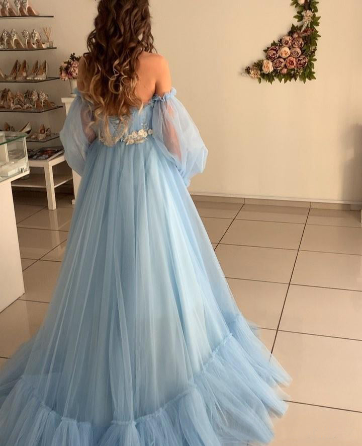 Roycebridal Quinceanera Dress A-line Sky Blue Bohemian Tulle Beach Summer Prom Dress