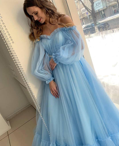 Roycebridal Quinceanera Dress A-line Sky Blue Bohemian Tulle Beach Summer Prom Dress