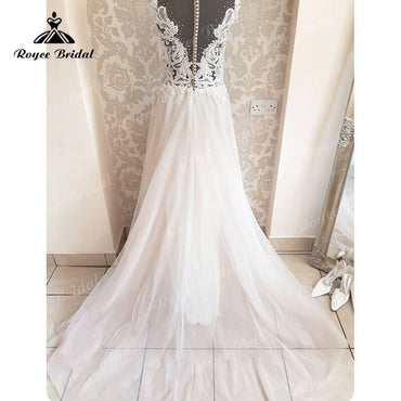 Roycebridal Sleeveless Lace Appliques A Line Beach Sweep Train Wedding Dress 2025 Elegant Robe Mariee Wedding Gowns vestido de noiva Boho