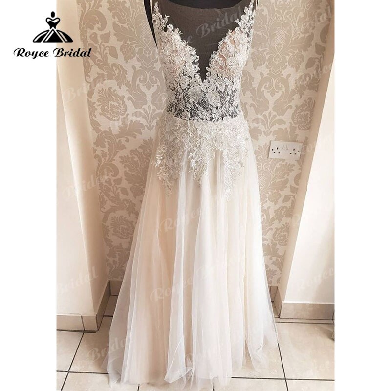 Roycebridal Sleeveless Lace Appliques A Line Beach Sweep Train Wedding Dress 2025 Elegant Robe Mariee Wedding Gowns vestido de noiva Boho