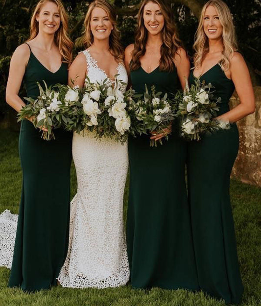 Roycebridal Simple Spaghetti Straps Chiffon Emerald Green Bridesmaid Dresses