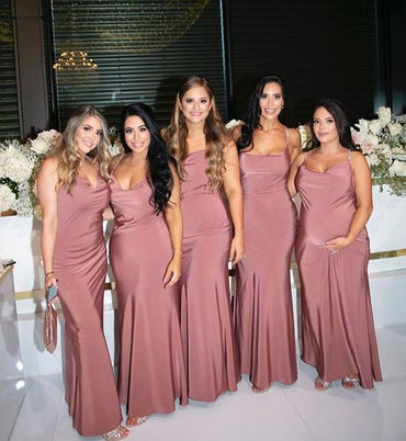 Roycebridal Soft Satin Spaghetti Straps Blush Pink Bridesmaid Dresses