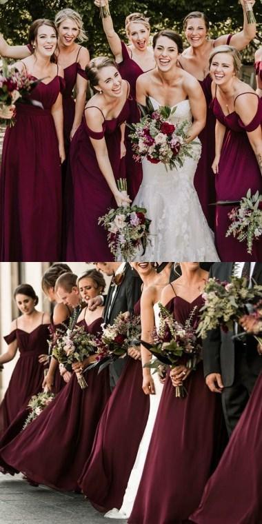 Cheap Chiffon Burgundy Bridesmaid Dresses Off Shoulder Dress