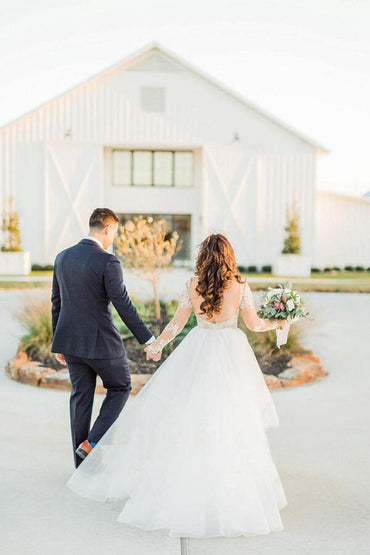 Stunning Plus Size Long Sleeves Wedding Dress with Lace Appliques, MW534 | lace wedding dress | long sleeve wedding dress | wedding gown | bridal gowns | www.musebridals.com