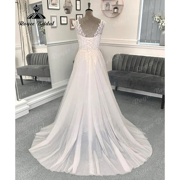 Summer Sleeveless Lace Bodice Boho V Neck Wedding Dress for Women 2024 Beach A Line Bridal Gown Sweep Train Vestidos De Novia