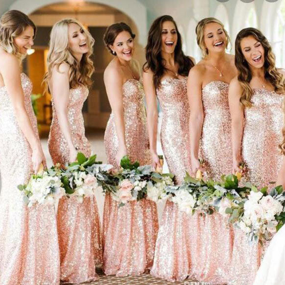 Sequin Rose Gold Bridesmaid Dresses Mermaid Wedding Guest Dress