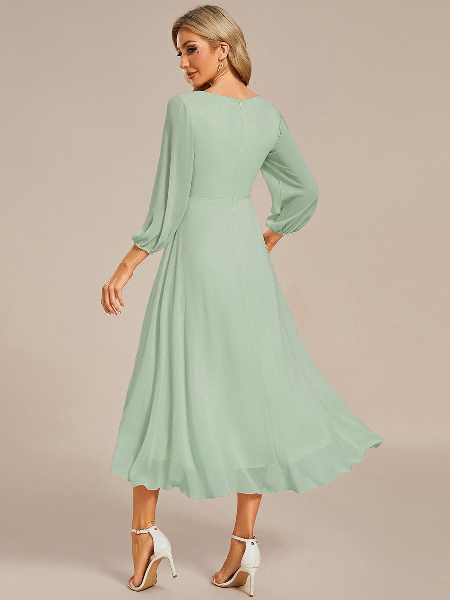 Tammy long sleeved midi high low chiffon dress - Bay Bridal and Ball Gowns