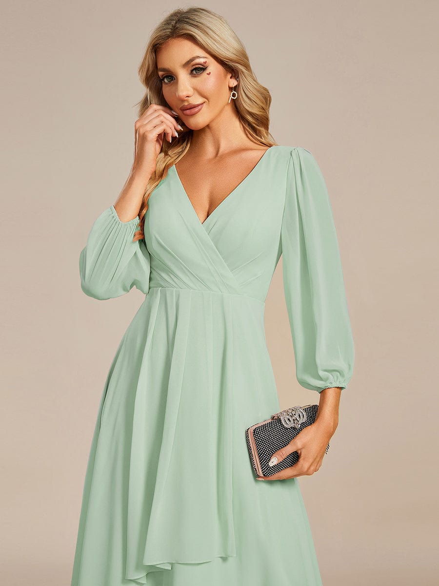 Tammy long sleeved midi high low chiffon dress - Bay Bridal and Ball Gowns