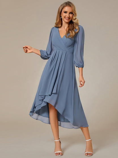 Tammy long sleeved midi high low chiffon dress - Bay Bridal and Ball Gowns