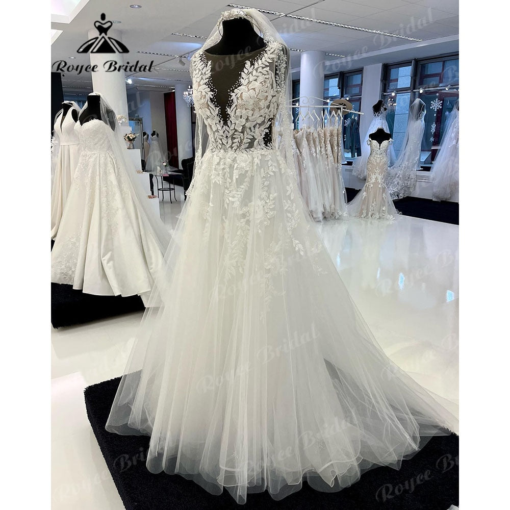 Trouwjurk Lace Appliques Beads Wedding Gown for Women 2025 robe longue Bridal Gown Sleeveless sukienka na wesele Roycebridal