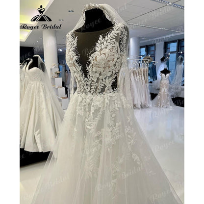 Trouwjurk Lace Appliques Beads Wedding Gown for Women 2025 robe longue Bridal Gown Sleeveless sukienka na wesele Roycebridal