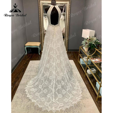 Roycebridal BRIDE,BRIDE EXPLORE All Wedding Dresses,BRIDE EXPLORE Custom Wedding Dresses 👗,BRIDE EXPLORE Plus SizeTrouwjurk Lace Halter A Line Boho Wedding Dress Sweep Train Open Back 2025 Vinatge Boho Wedding Gowns Custom Made robe de mariée