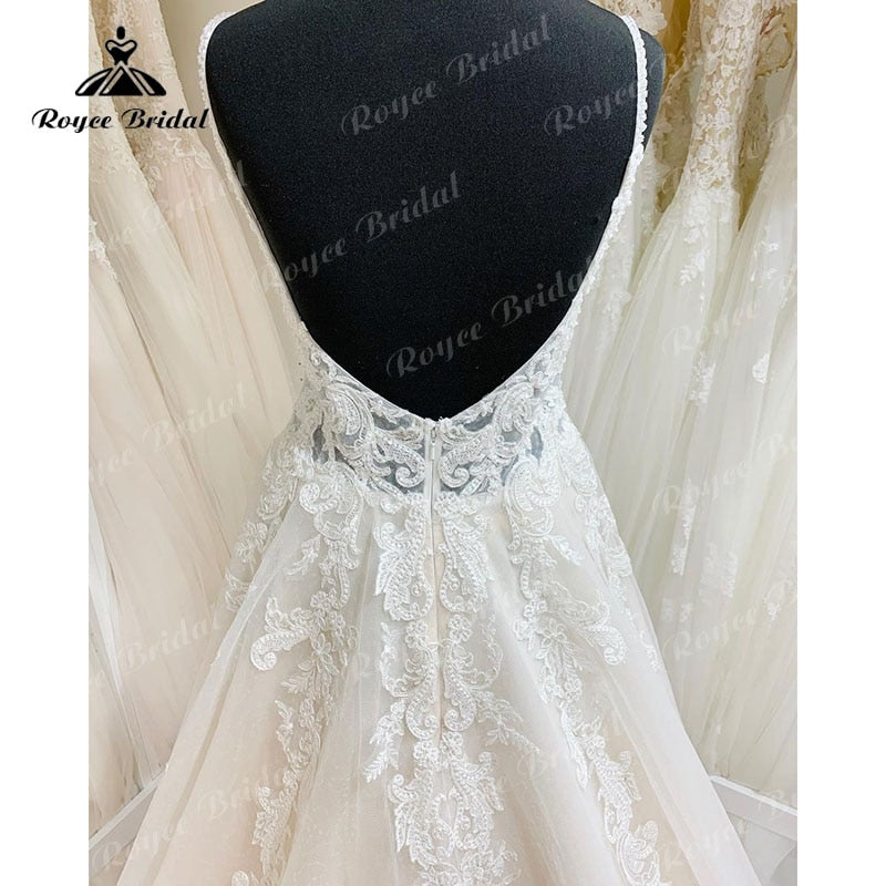 Roycebridal Trouwjurk Spaghetti Straps Boho Robe Mariee Wedding Dress Lace Applique Backless Bridal Gown trajes de novias largos Sexy 2025