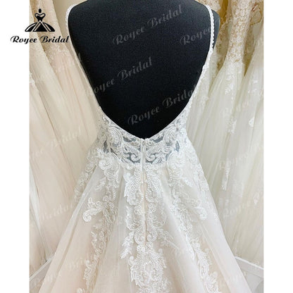 Roycebridal Trouwjurk Spaghetti Straps Boho Robe Mariee Wedding Dress Lace Applique Backless Bridal Gown trajes de novias largos Sexy 2025