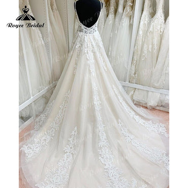 Roycebridal Trouwjurk Spaghetti Straps Boho Robe Mariee Wedding Dress Lace Applique Backless Bridal Gown trajes de novias largos Sexy 2025