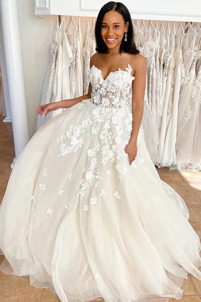 Tulle A-line Sweetheart Spaghetti Straps Lace Wedding Dress, Bridal Gown, MW767 | cheap lace wedding dresses | a line wedding dress | wedding gowns | musebridals.com