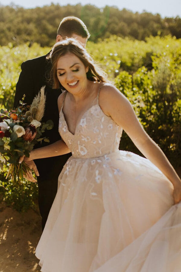 Tulle Backless A-line Spaghetti Straps Cheap Wedding Dress, Bridal Gown, MW676 | cheap lace wedding dress | tulle wedding dress | plus size wedding dresses | www.musebridals.com