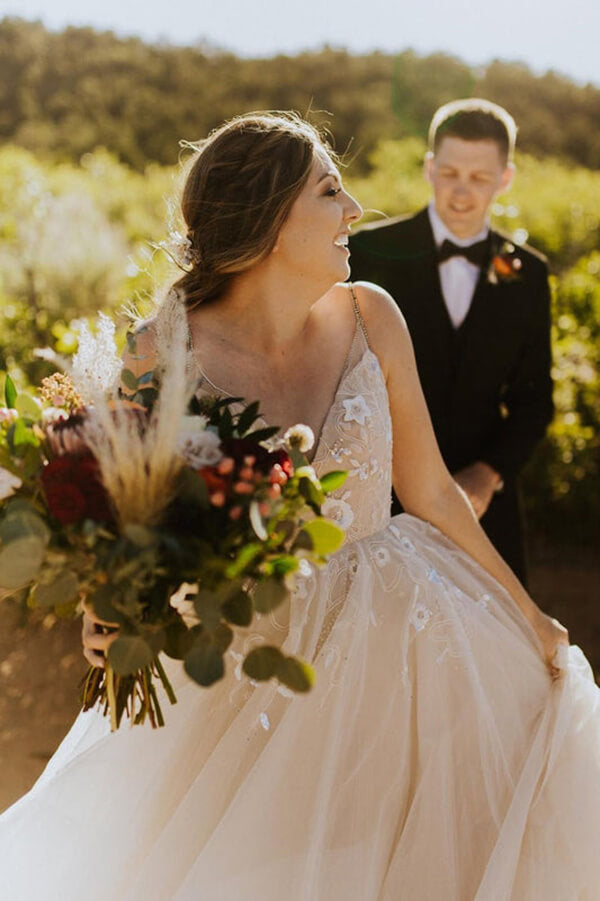 Tulle Backless A-line Spaghetti Straps Cheap Wedding Dress, Bridal Gown, MW676 | a line beach wedding dress | wedding gowns | tulle wedding dresses | www.musebridals.com