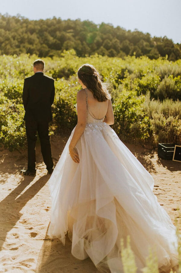 Tulle Backless A-line Spaghetti Straps Cheap Wedding Dress, Bridal Gown, MW676 | tulle wedding dresses | a line wedding dress | beach wedding dresses | www.musebridals.com