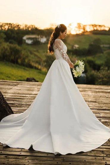 Tulle Lace Long Sleeves Rustic Wedding Dresses With Detachable Satin, MW860 | Long sleeves wedding dresses | wedding dresses online | wedding dress stores | musebridals.com