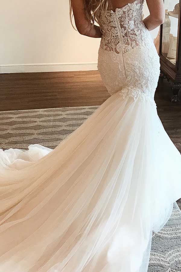 Tulle Mermaid Sweetheart Strapless Lace Wedding Dresses, Wedding Gown, MW798 | Ivory lace wedding dresses | bridal styles | vintage wedding dresses | musebridals.com