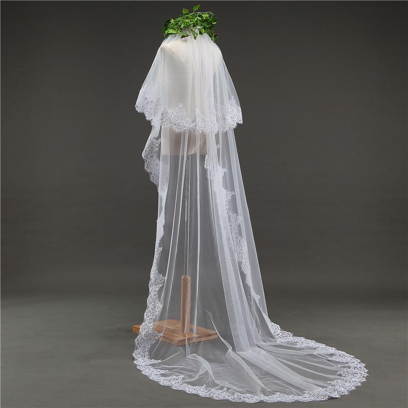 Roycebridal Two-Tier Tulle Lace Edge Bridal Veil Wedding Veil