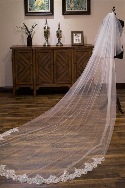 Roycebridal Vintage Two-Tier Tulle Bridal Veil Wedding Veil With Lace