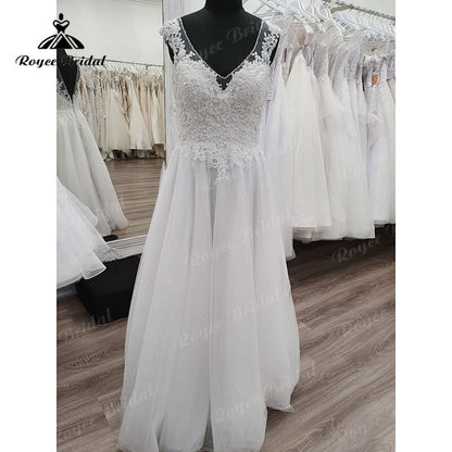 Roycebridal BRIDE,BRIDE EXPLORE All Wedding Dresses,BRIDE EXPLORE Custom Wedding Dresses 👗,BRIDE EXPLORE Plus SizeV Neck Cap Sleeve Lace Appliques Beadings Wedding Dress Floor Length Backless 2025 Elegant Vestidos Civil Bridal Gown Custom