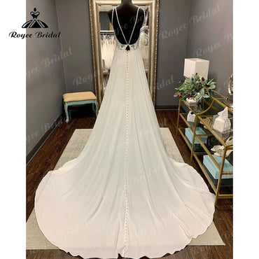 Roycebridal BRIDE,BRIDE EXPLORE All Wedding Dresses,BRIDE EXPLORE Custom Wedding Dresses 👗,BRIDE EXPLORE Plus SizeV Neck Lace Appliques Open Back Sleeveless A Line Boho Wedding Dress 2025 Vestidos Civil Bridal Gown Custom Made Elegant 2025