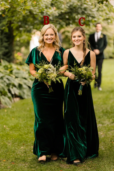 Roycebridal Mismatched Emerald Green Velvet Bridesmaid Dresses Cheap Wedding Guest Dress Fall