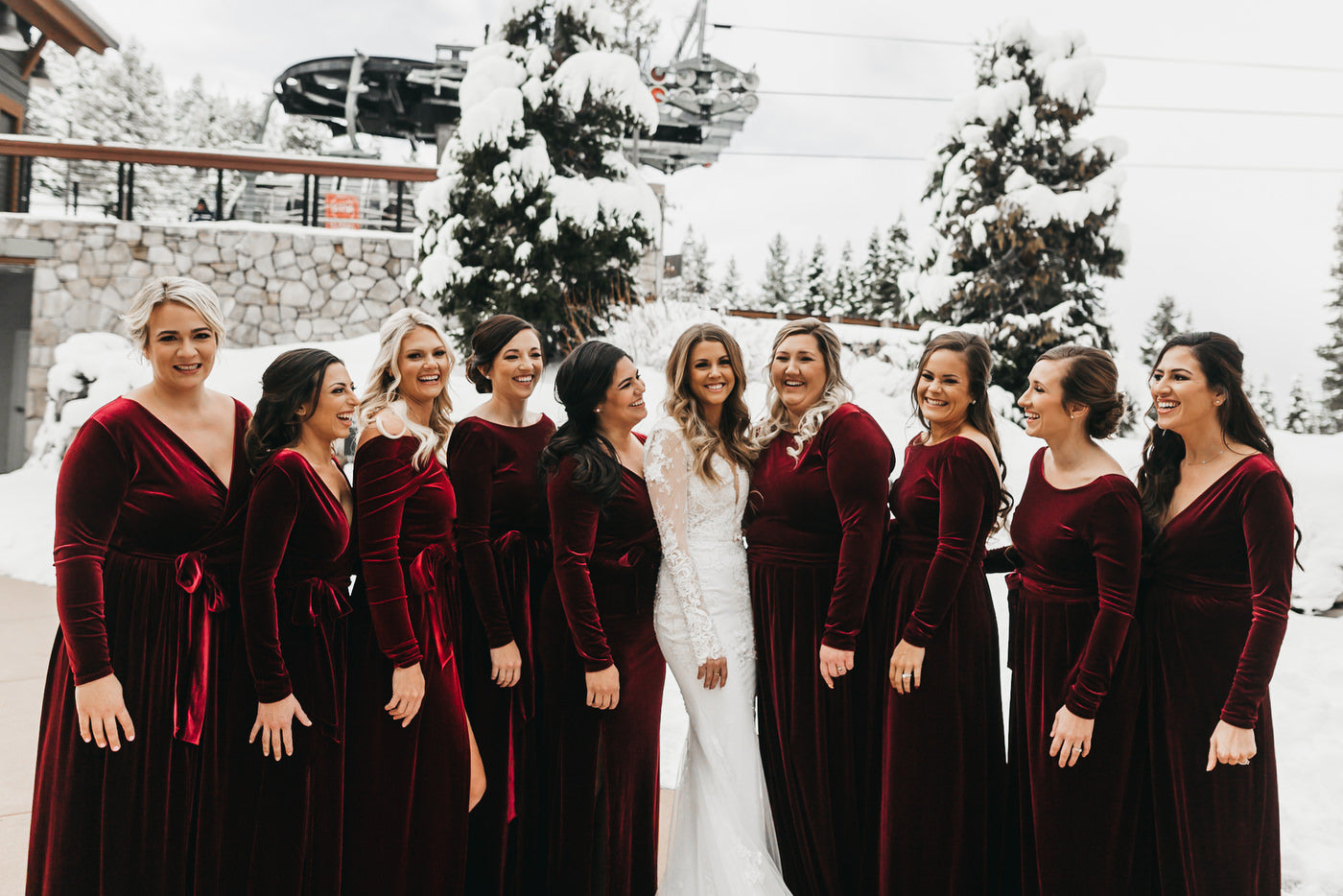 Roycebridal Long Sleeves Burgundy Velvet Bridesmaid Dresses for Fall Winter Wedding