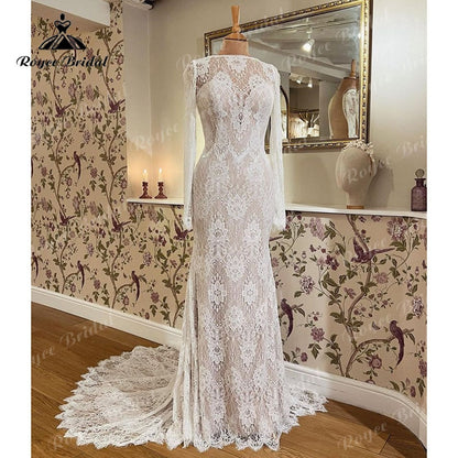 Roycebridal Vestido Boho Mermaid/Trumpet Wedding Dress Long Sleeve Lace Backless Sweep Train Wedding Party Gowns vestido de fiesta de boda