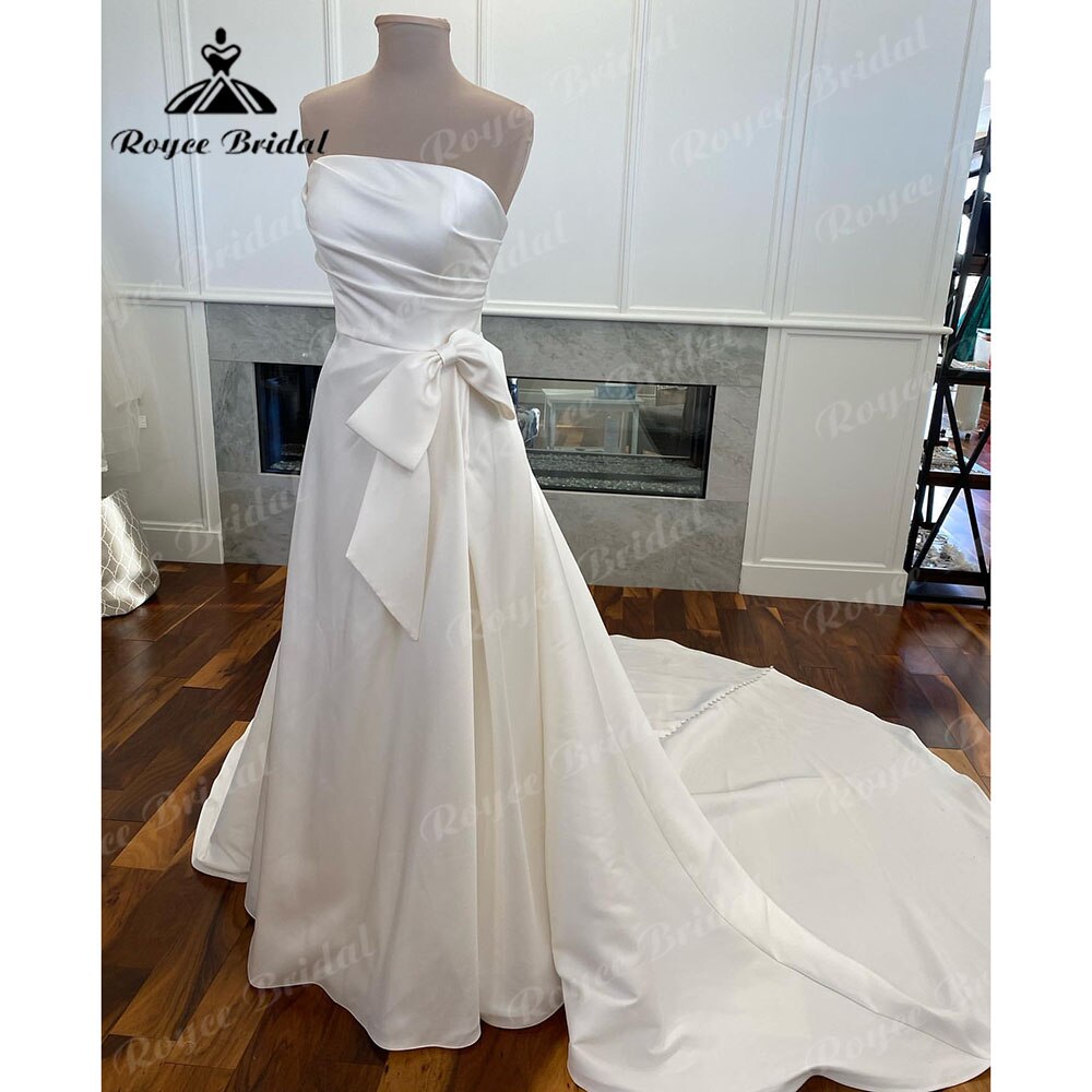 Roycebridal Vestido De Noiva A Line Pleated Satin Women Wedding Dresses with Bow 2025 Bridal Gwons Factory Custom Made Off the Shoulder Sexy