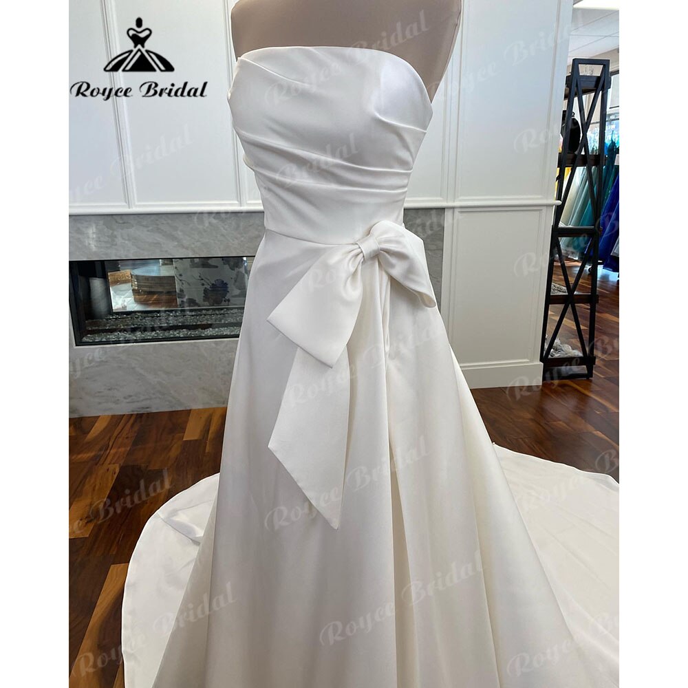 Roycebridal Vestido De Noiva A Line Pleated Satin Women Wedding Dresses with Bow 2025 Bridal Gwons Factory Custom Made Off the Shoulder Sexy