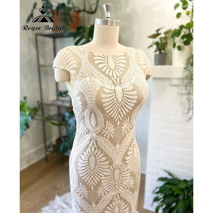 Vestido Novia Boho Bohemian Lace Mermaid/Trumpet Wedding Gown with Short Cap Sleeve 2025 Bridal Gown robe de soirée de mariage