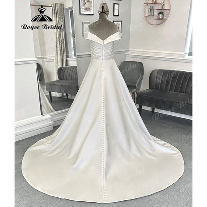 Roycebridal Vestido Novia Pleats Off Shoulder Soft Satin Wedding Dress with Cap Sleeve 2024 Bridal Gwon for Women robe mariage femme Elegant