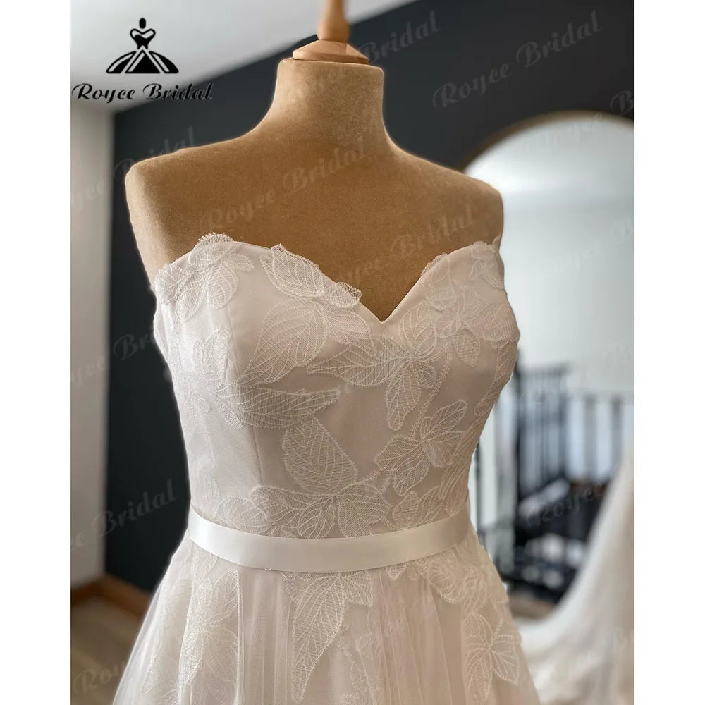 Vestidos Country Off Shoulder Lace Floral Women Wedding Gown 2024 A Line Bridal Dress Custom Made Robe De Mariée Roycebridal