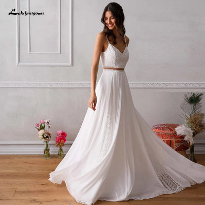 Roycebridal Vestidos Two Piece Wedding Dress for Chic Boho Bridal Reception Wedding Party Gowns 2020 Trouwjurk Lace Beach Wedding Dresses