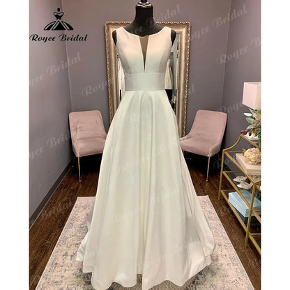 Vestito da Sposa Vintage Backless Robe Crepe Satin Wedding Dress 2024 Sleeveless Women Bridal Gowns Hochzeitskleid Custom Made