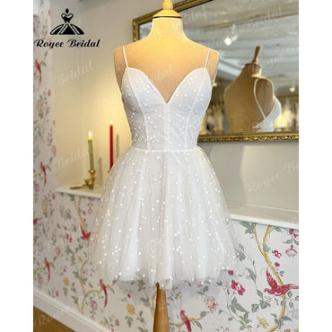 Roycebridal Vinatge Dot Tulle Long Sleeve Princess Boho Short Wedding Dress for Women 2025 Bridal Reception Dress Women robe de soirée femme