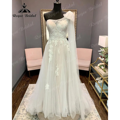 Vinatge Lace Backless One Shoulder Wedding Dress for Women 2025 Appliques Off Shoulder Bridal Gown abito da sposa Roycebridal