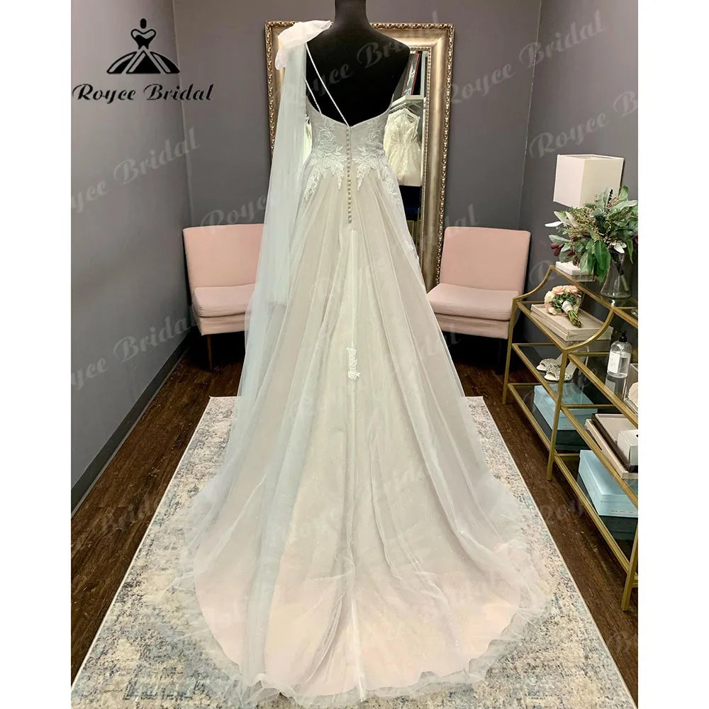 Vinatge Lace Backless One Shoulder Wedding Dress for Women 2025 Appliques Off Shoulder Bridal Gown abito da sposa Roycebridal