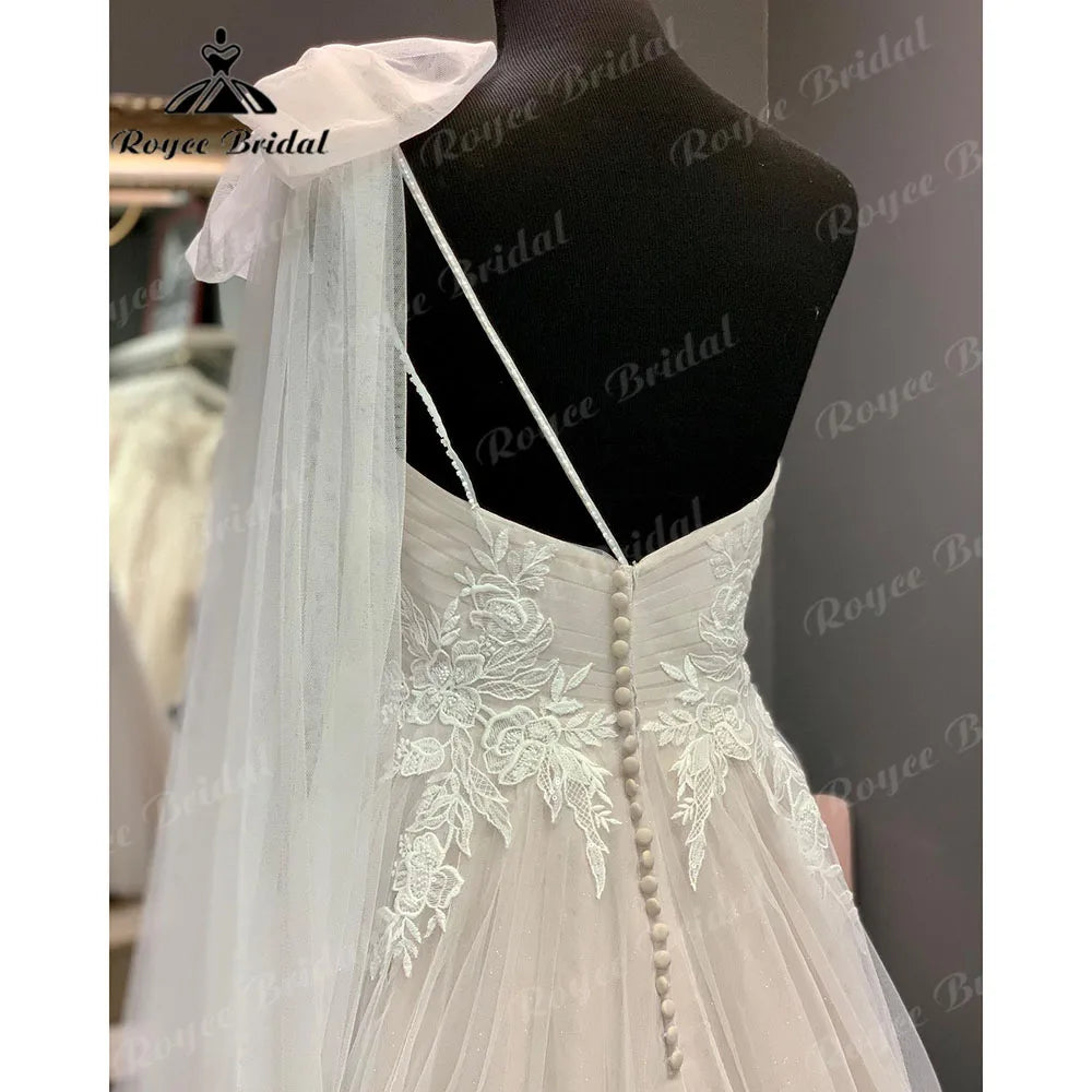 Vinatge Lace Backless One Shoulder Wedding Dress for Women 2025 Appliques Off Shoulder Bridal Gown abito da sposa Roycebridal