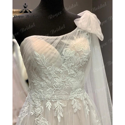 Vinatge Lace Backless One Shoulder Wedding Dress for Women 2025 Appliques Off Shoulder Bridal Gown abito da sposa Roycebridal