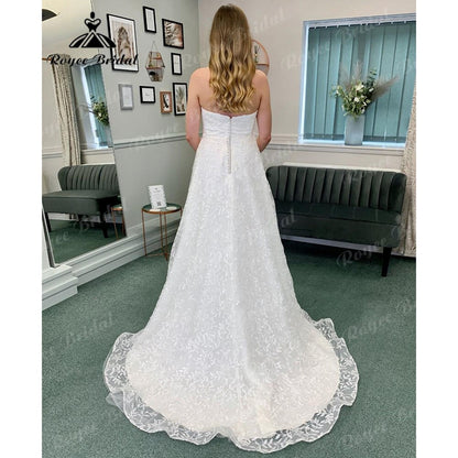 Vinatge Off Shoulder Full Lace Sweetheart Neck Wedding Dress for Bride 2024 Wedding Gown with Detachable Cap Sleeve Roycebridal