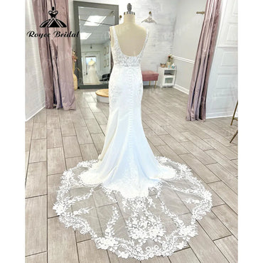 Vintage Boho Lace Appliques Mermaid Backless Wedding Dress for Women 2024 Bridal Gown Custom Made vestido de boda corte sirena